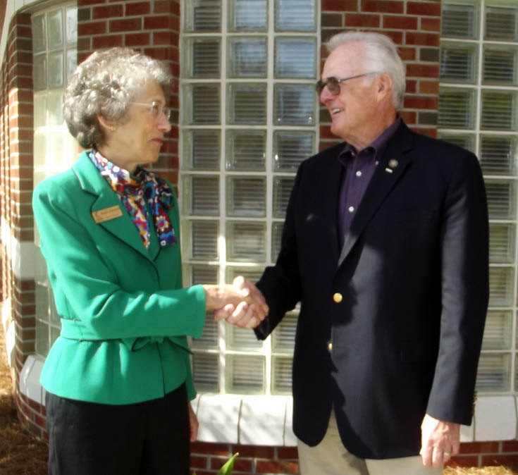 Click to enlarge,  N.C. Sen. Ronald Rabin (right) visits with Central Carolina Community College Trustee Martha Underwood. Rabin has expressed his support for the current college bond referendum that will be on the Lee County ballot for the Nov. 4 election. 