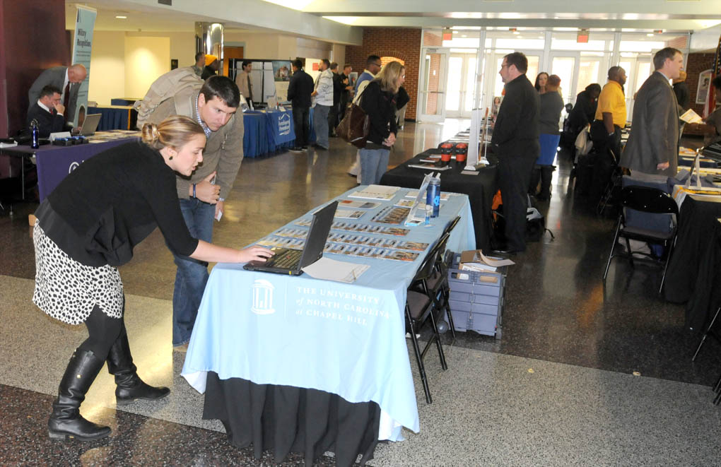 Click to enlarge,  Central Carolina Community College hosted a Veteran College Fair on Friday, Nov. 14, at the Dennis A. Wicker Civic Center in Sanford. For more information on the CCCC Veterans Upward Bound program, call 919-718-7463, email veteransub@cccc.edu, or visit the program's website www.cccc.edu/vub/. 