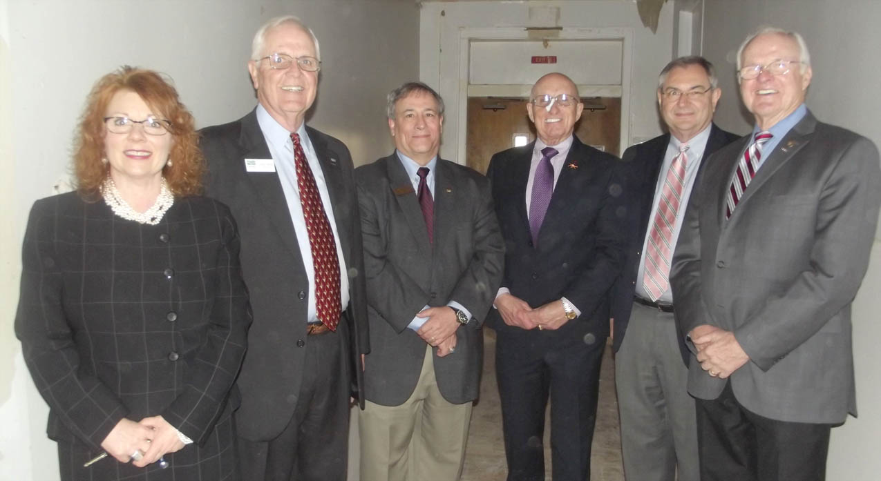 Click to enlarge,  Among the officials attending a tour of Central Carolina Community College's Dunn Center facilities are, left to right: Pat Fitzgerald, representing U.S. Rep. Renee Ellmers; Harnett County Commissioner Gordon Springle; CCCC Trustee Chairman Julian Philpott; Dunn Mayor Oscar Harris; Harnett County Commissioners Chairman Jim Burgin; and State Sen. Ronald Rabin. 