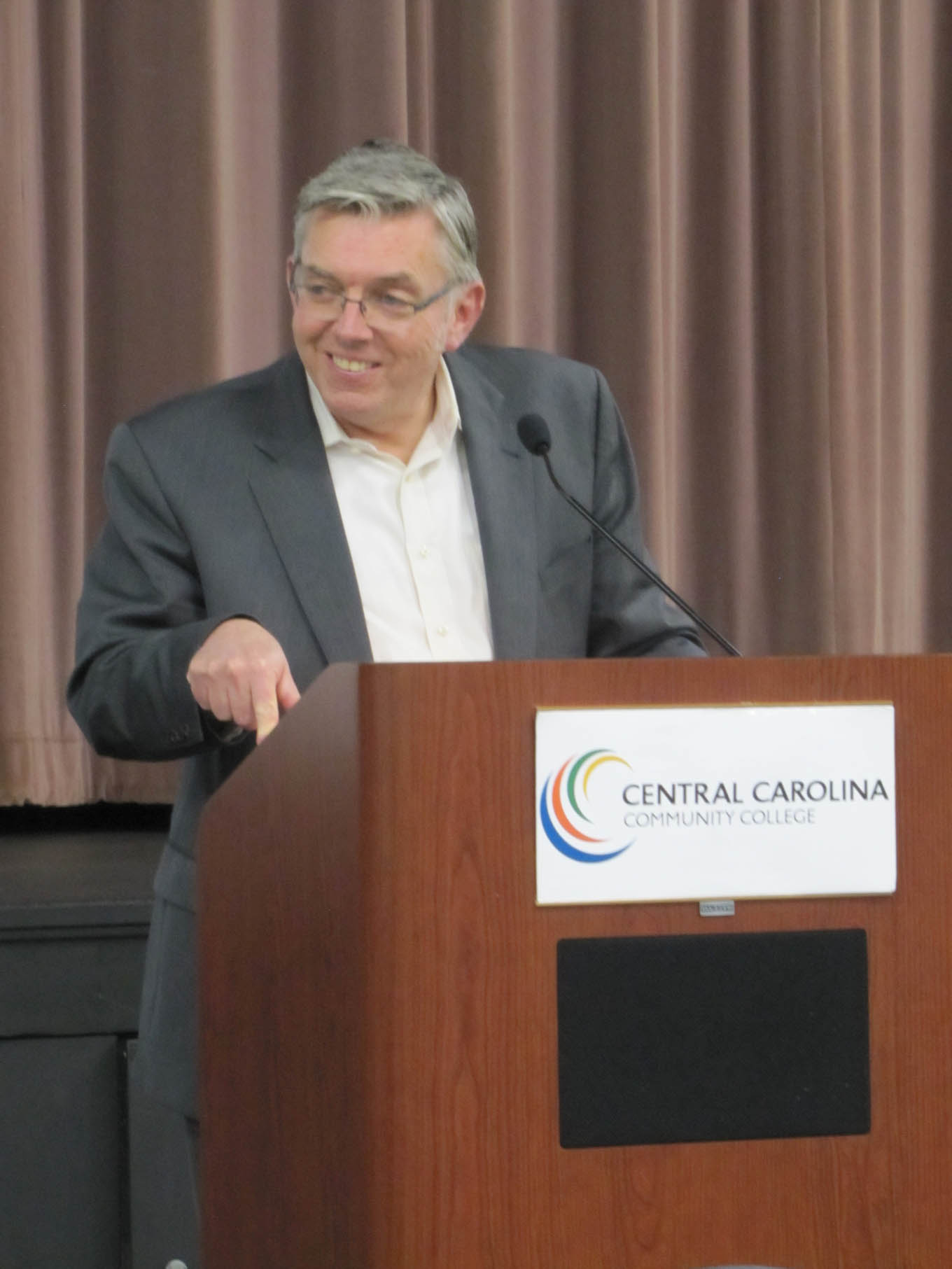 Click to enlarge,  WRAL Meteorologist Greg Fishel addressed educators throughout the region at Central Carolina Community College's annual Information and Planning Conference held Friday, Feb. 5, at the Dennis Wicker Civic Center in Sanford. 