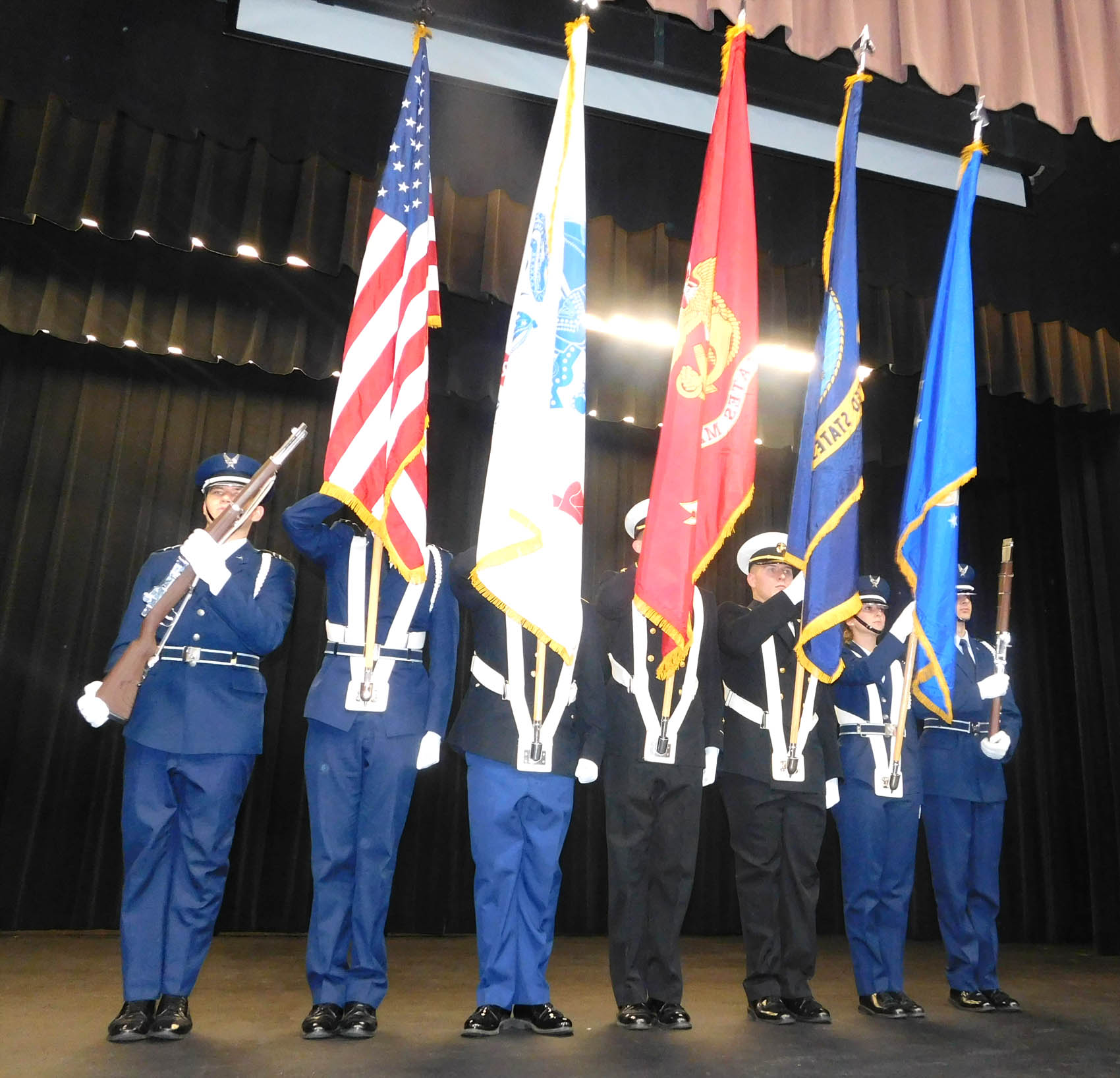 Click to enlarge,  The N.C. State Joint Color Guard offered the Presentation of the Colors during the opening session of the Veterans Resources Fair and Stand Down on Wednesday, March 30, at the Dennis A. Wicker Civic Center in Sanford. 