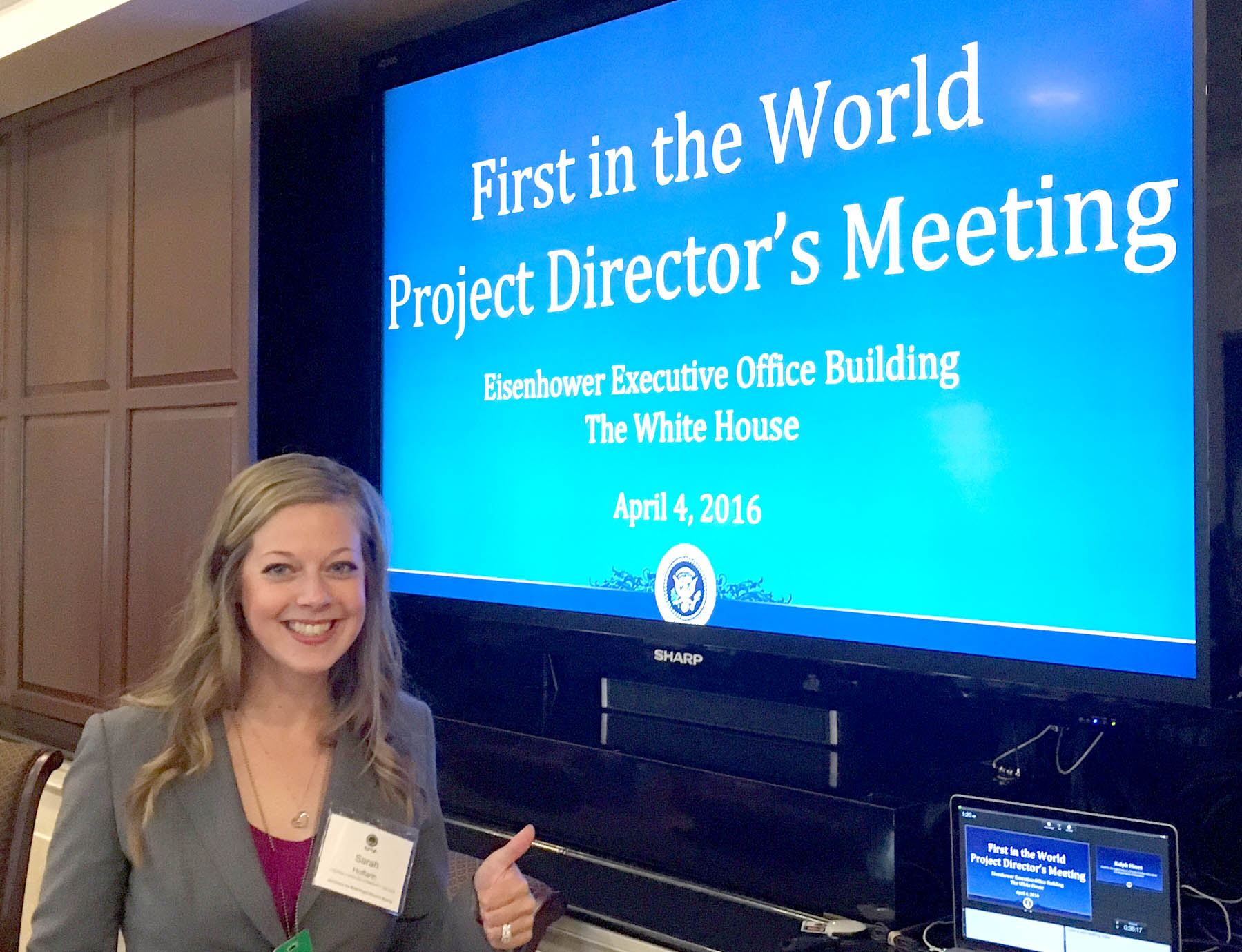 Click to enlarge,  CCCC First in the World project co-director Sarah Hoffarth visited the White House and the Department of Education on April 4-5. 