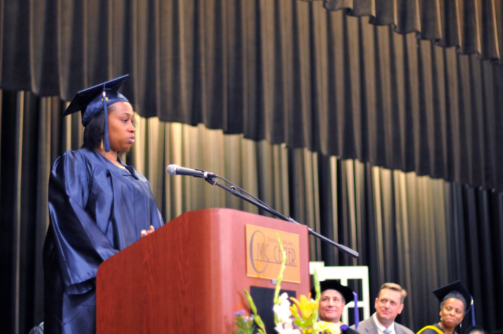 Click to enlarge,  Iesha Shakur-Bey Moore, a Chatham County graduate, was one of the commencement student speakers at Central Carolina Community College's College and Career Readiness Commencement Exercises on June 16. 