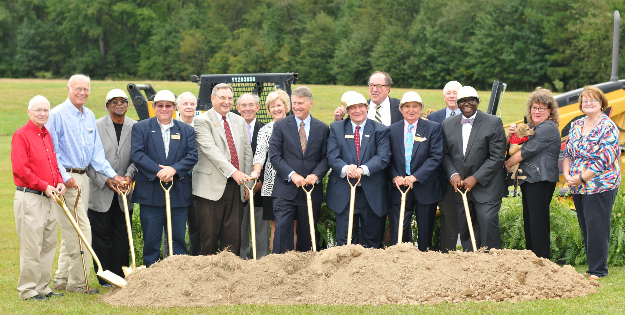 Click to enlarge,  Members of the Central Carolina Community College Board of Trustees join with former North Carolina Lt. Gov. Dennis Wicker and members of the Lee County Board of Commissioners for the groundbreaking ceremony for the four Central Carolina Community College bond projects that were approved by Lee County voters in November 2014. 