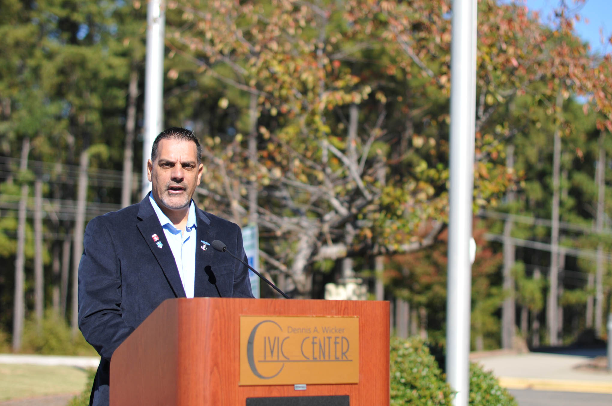 Click to enlarge,  Michael J. Morris, a current Central Carolina Community College student, was among the speakers at the Veterans Day observance on Thursday, Nov. 10, at the Dennis A. Wicker Civic Center. 