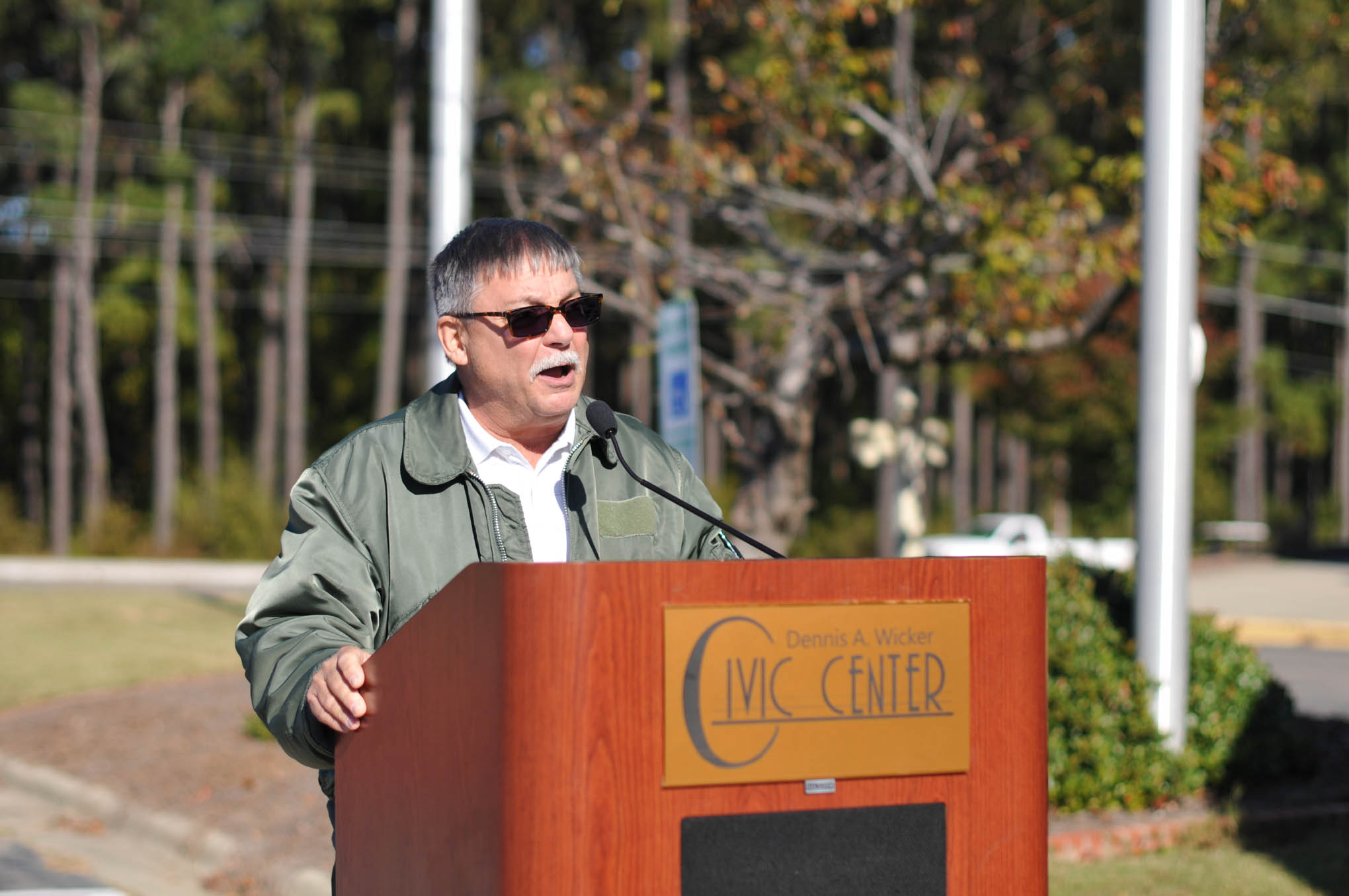 Click to enlarge,  Richard C. Biggs, MSgt., U.S. Air Force Retired, who currently serves as an instructor in Central Carolina Community College's Information Technology program, was Master of Ceremony at the Veterans Day observance on Thursday, Nov. 10, at the Dennis A. Wicker Civic Center. 