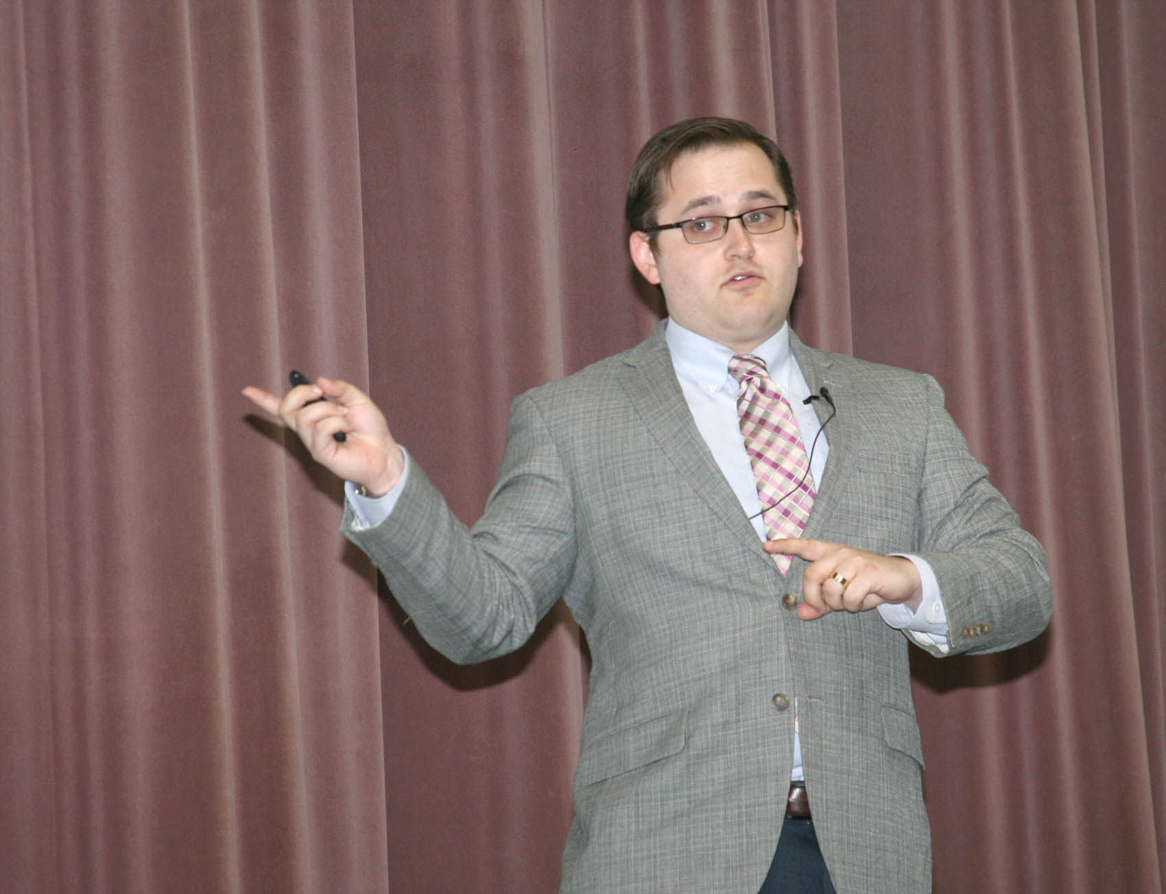 Click to enlarge,  Elliot Engstrom, a practicing attorney and fellow in the Elon University School of Law, recently spoke to students at Central Carolina Community College. 
