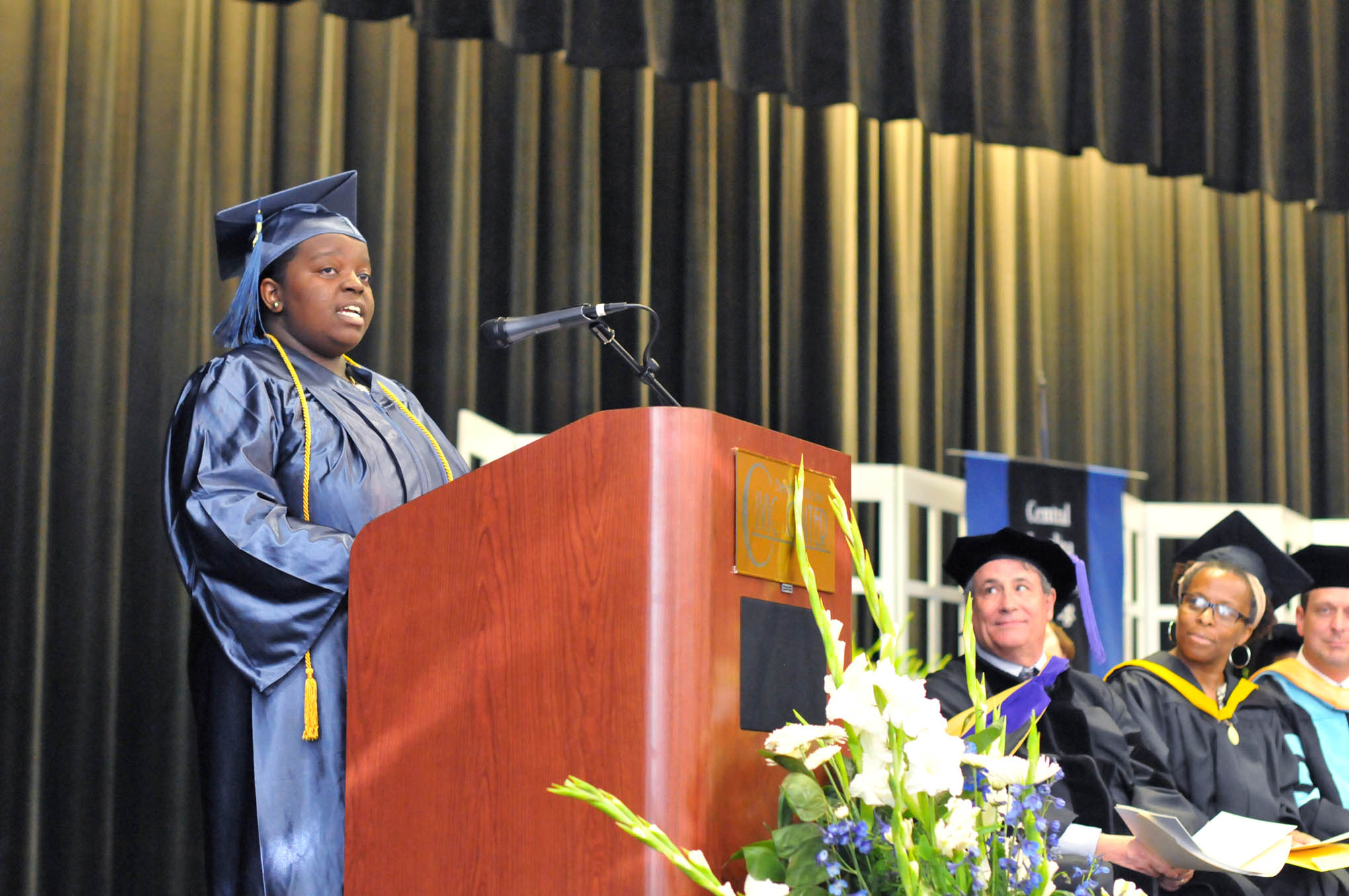 Click to enlarge,  Parice Womble was the commencement student speaker at Central Carolina Community College's College and Career Readiness Commencement Exercises on June 15. 