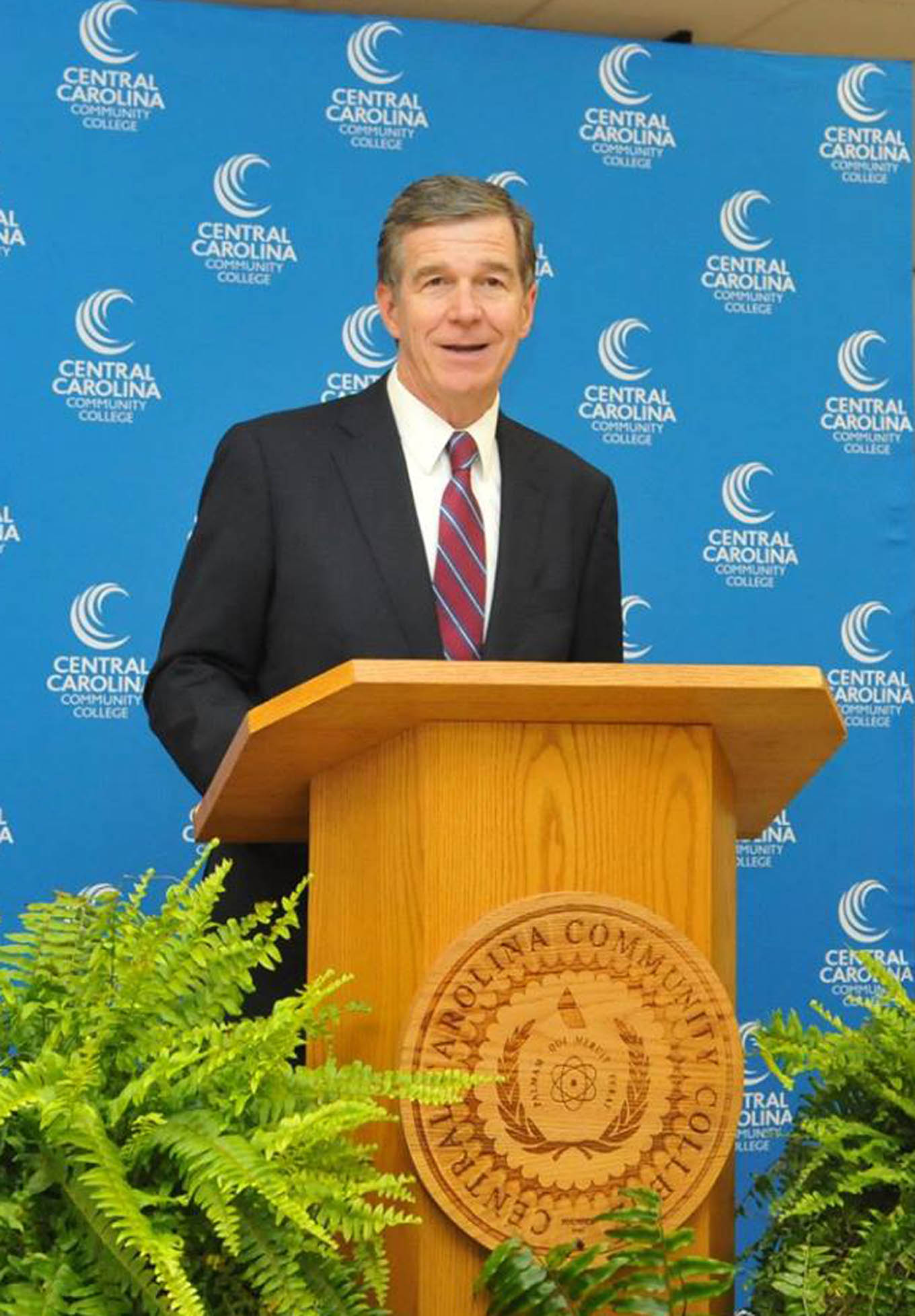 Click to enlarge,  N.C. Gov. Roy Cooper visited the Central Carolina Community College Chatham Main Campus in Pittsboro on Thursday, Aug. 23. 