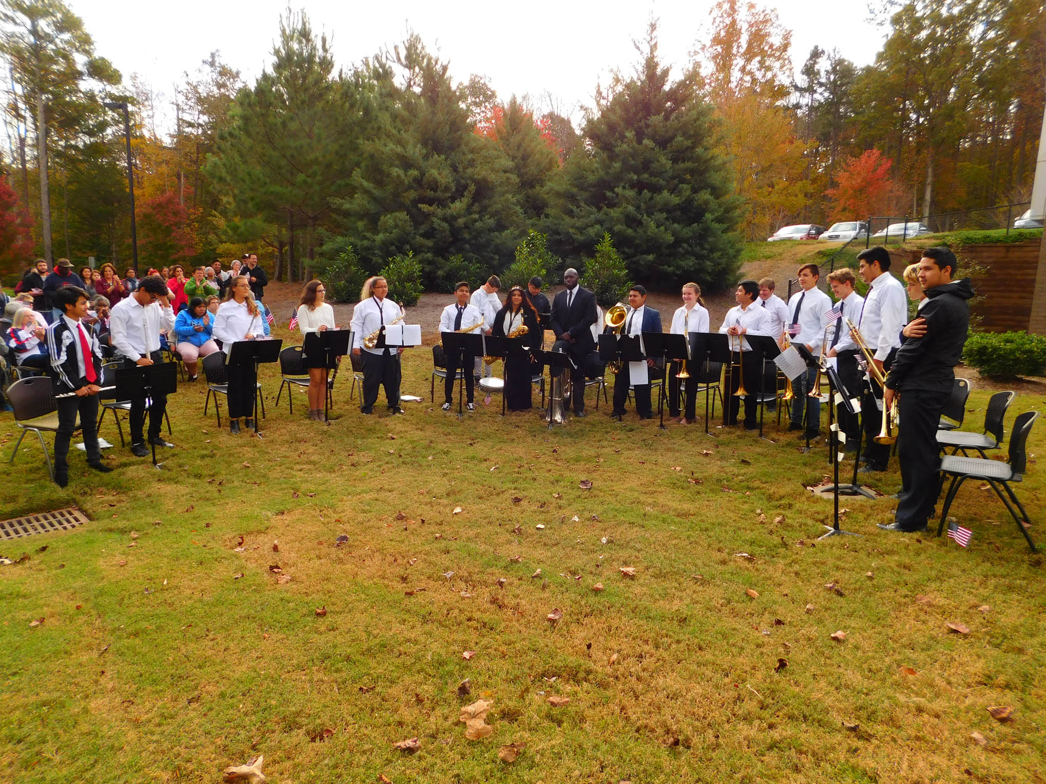 Click to enlarge,  The Jordan-Matthews High School Band, under the direction of Justin Harper, provided music for the Veterans Day program held Nov. 1 at the CCCC Siler City Center. 