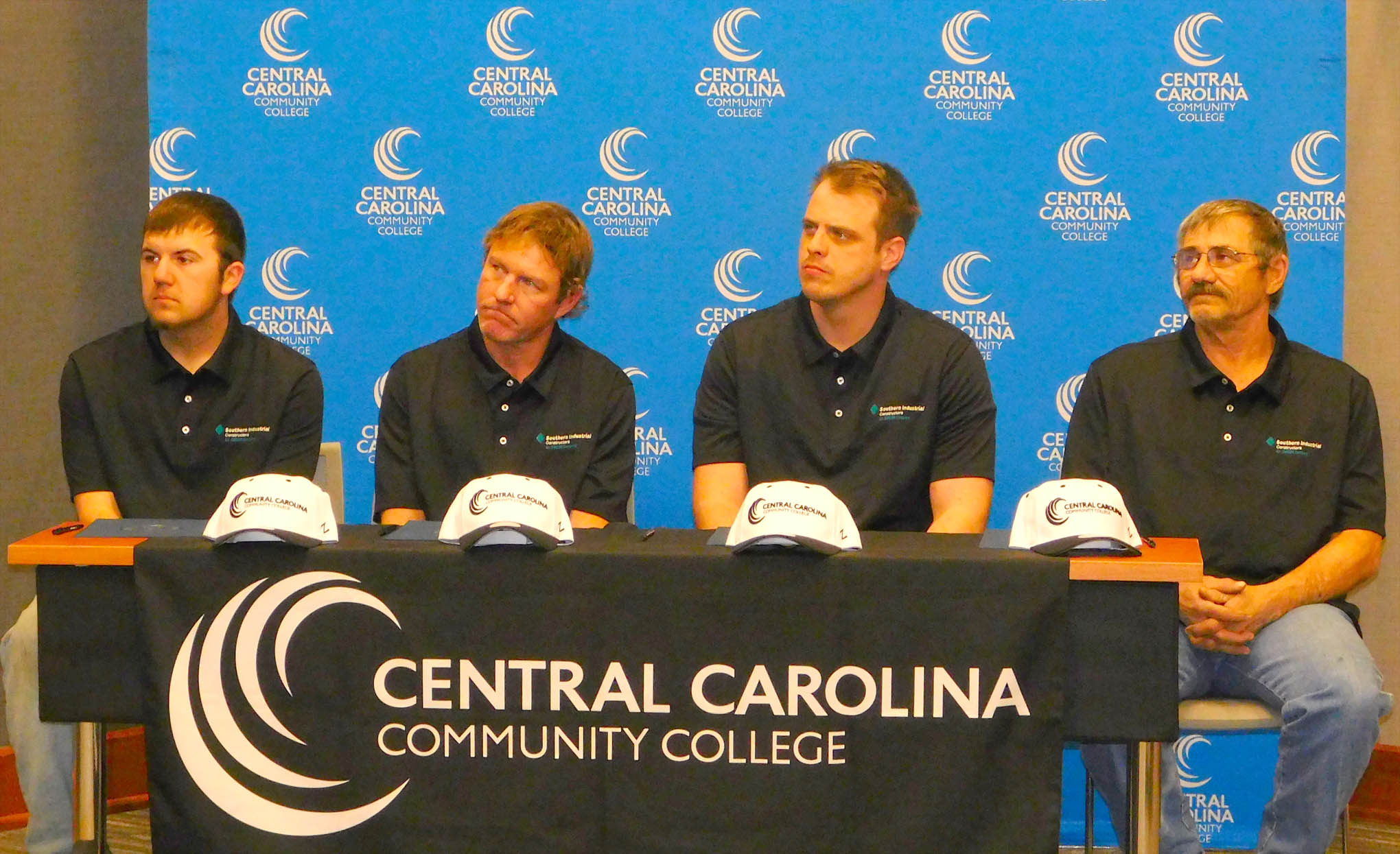 Click to enlarge,  Central Carolina Community College has joined with Southern Industrial Constructors and 3M to begin the new Southern Industrial Apprenticeship Program. The new apprentices are pictured, left to right: Mason Hege, Daniel Mize, Clifton Banner, and Garry Krontz. 