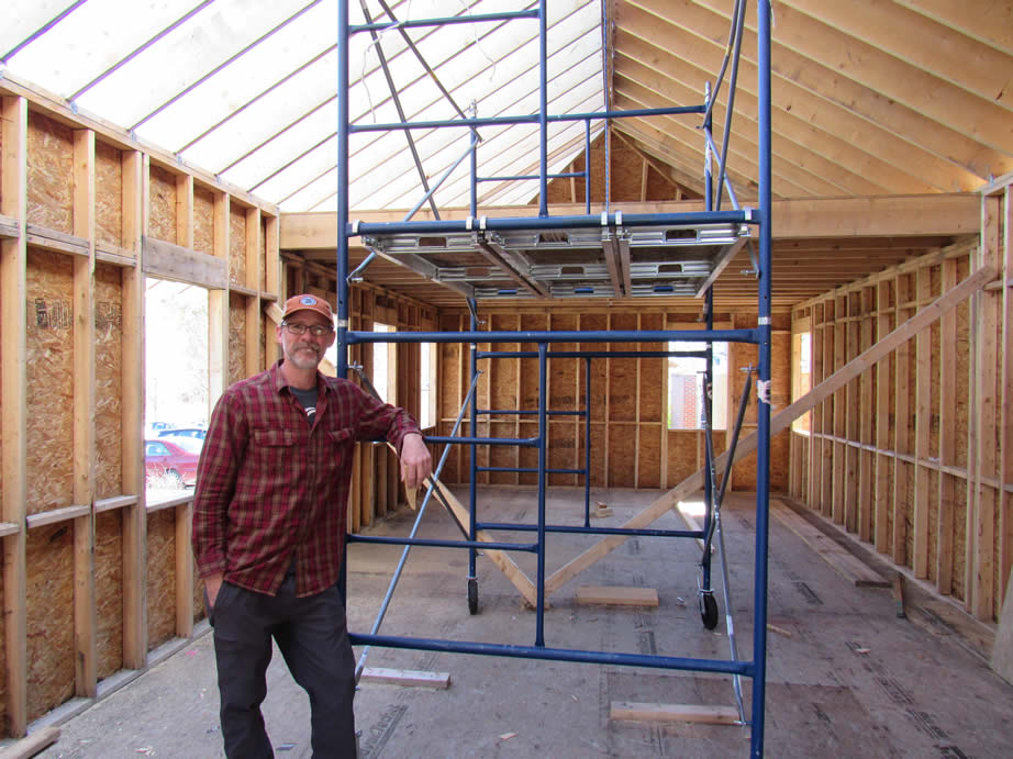 Click to enlarge,  CN+R Staff photo by Zachary Horner. Jeff Gannon helped establish the building construction technology program at Central Carolina Community College's campus in Pittsboro. Gannon is standing in the in-progress Chatham Cottage, a yearly project that BCT students undertake. 
