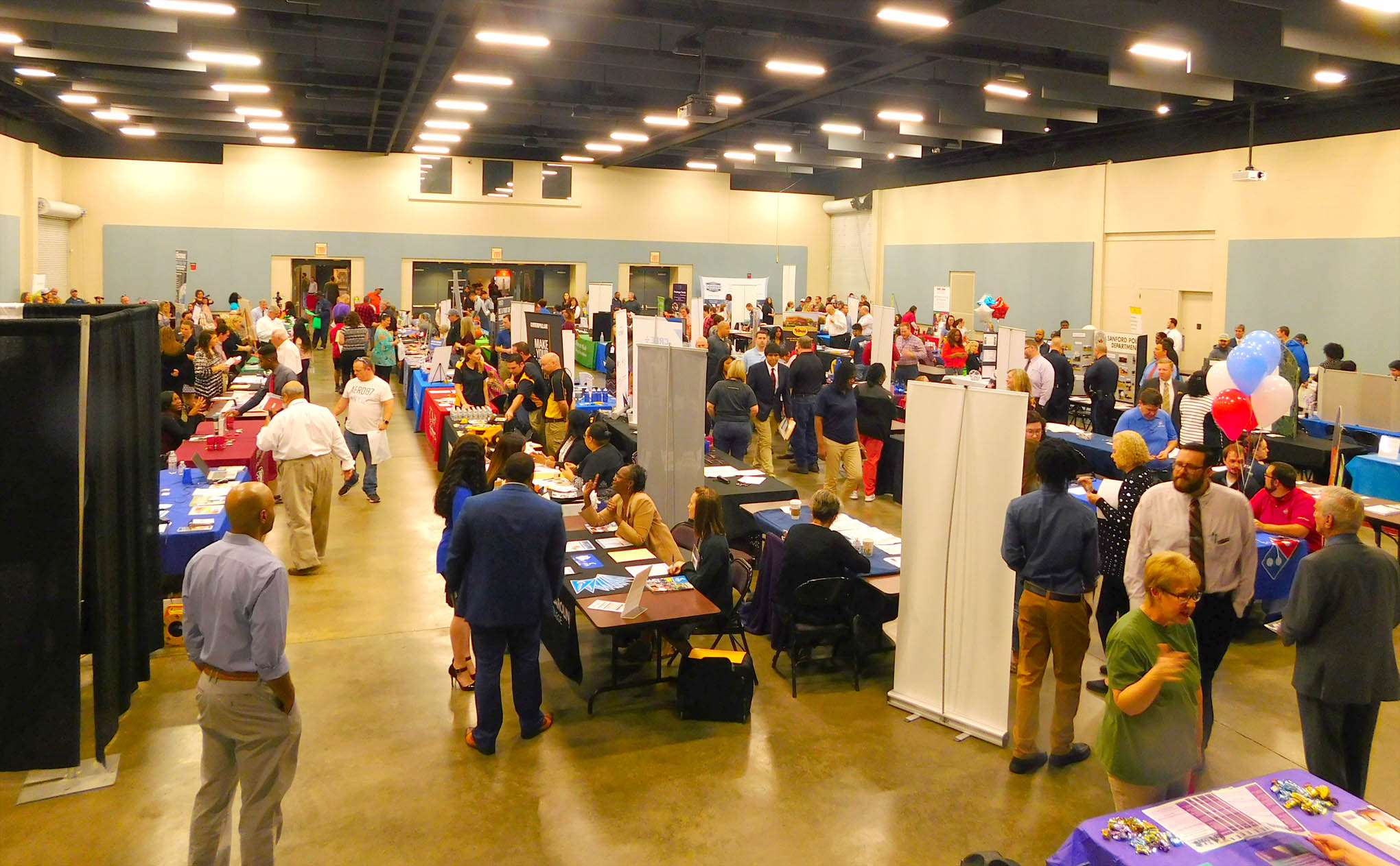 Click to enlarge,  Approximately 125 exhibitors were present for the Central Carolina Community College Annual Career Fair 2019. For more information on the CCCC Career Center, people can contact the Career Center at 919-718-7396 or visit the CCCC website at www.cccc.edu/careercenter. 