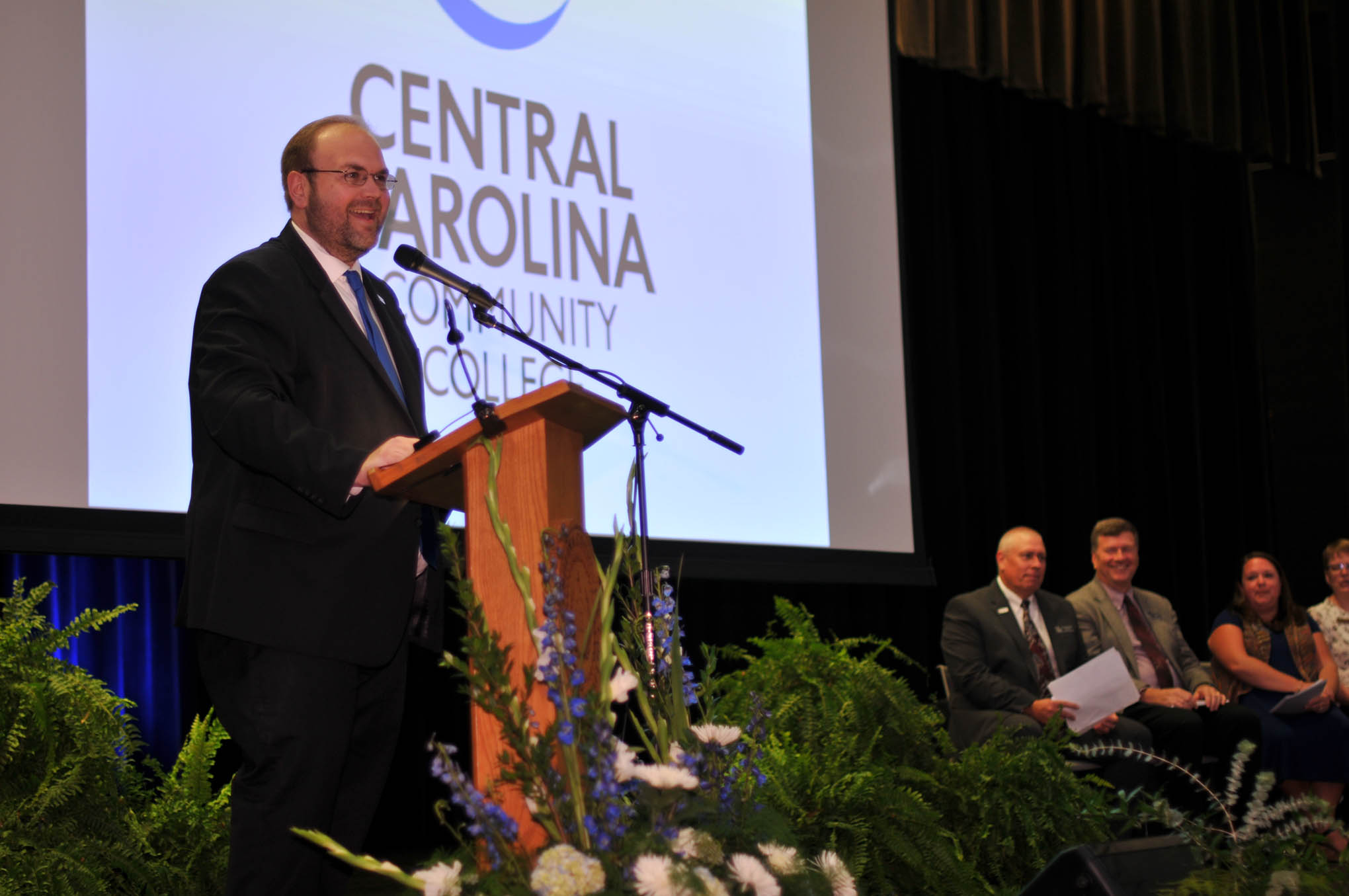 Click to enlarge,  Dr. Brian S. Merritt, CCCC Vice President, Learning &amp; Workforce Development / Chief Academic Officer, presented The Central Carolina Commitment address during the Convocation and Installation of Dr. Lisa M. Chapman as Sixth President of CCCC on Sept. 26. 