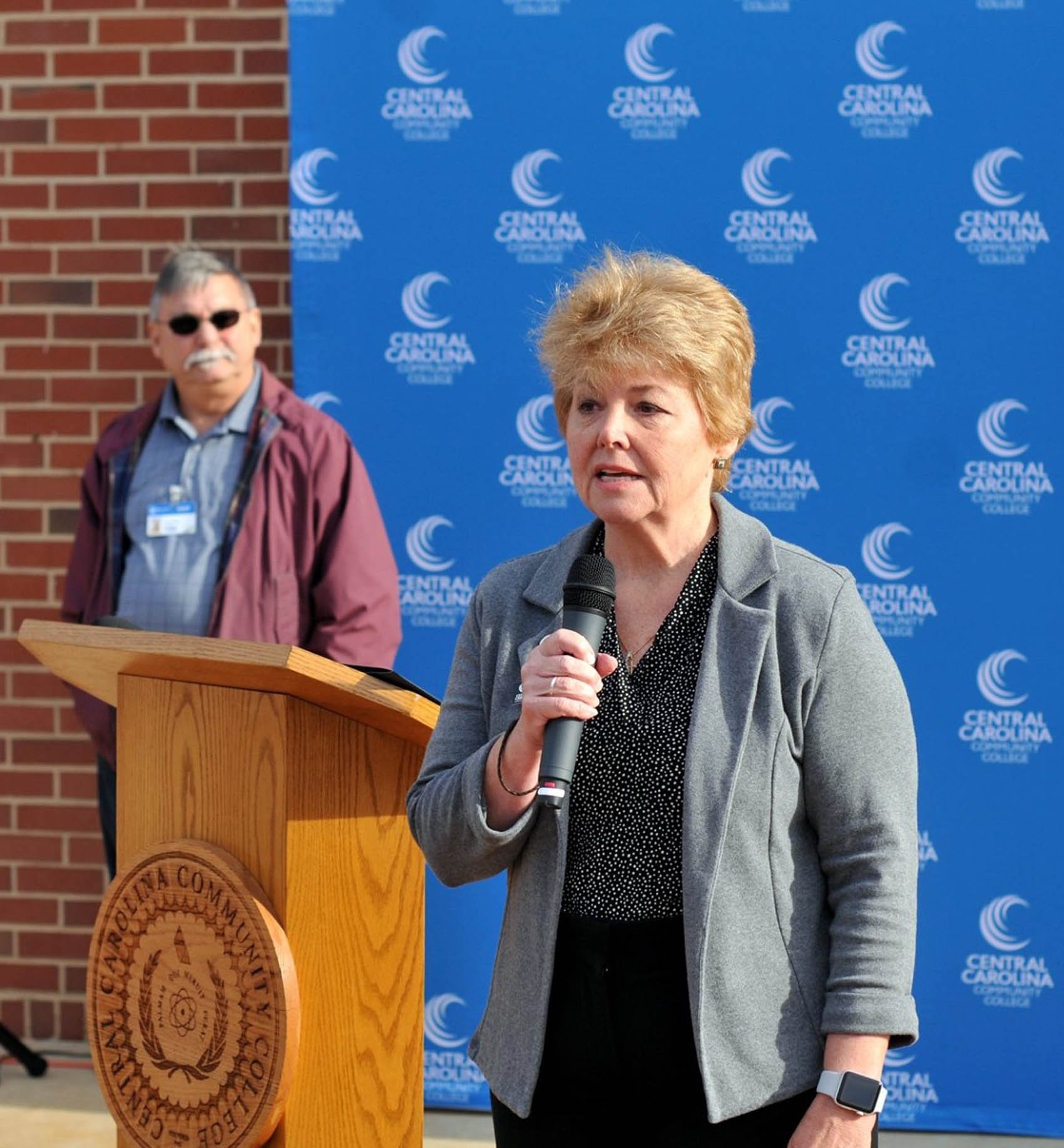 Click to enlarge,  Central Carolina Community College President Dr. Lisa M. Chapman speaks during a Veterans Day Ceremony held Monday, Nov. 11, at the CCCC Lee Main Campus in Sanford, N.C. 