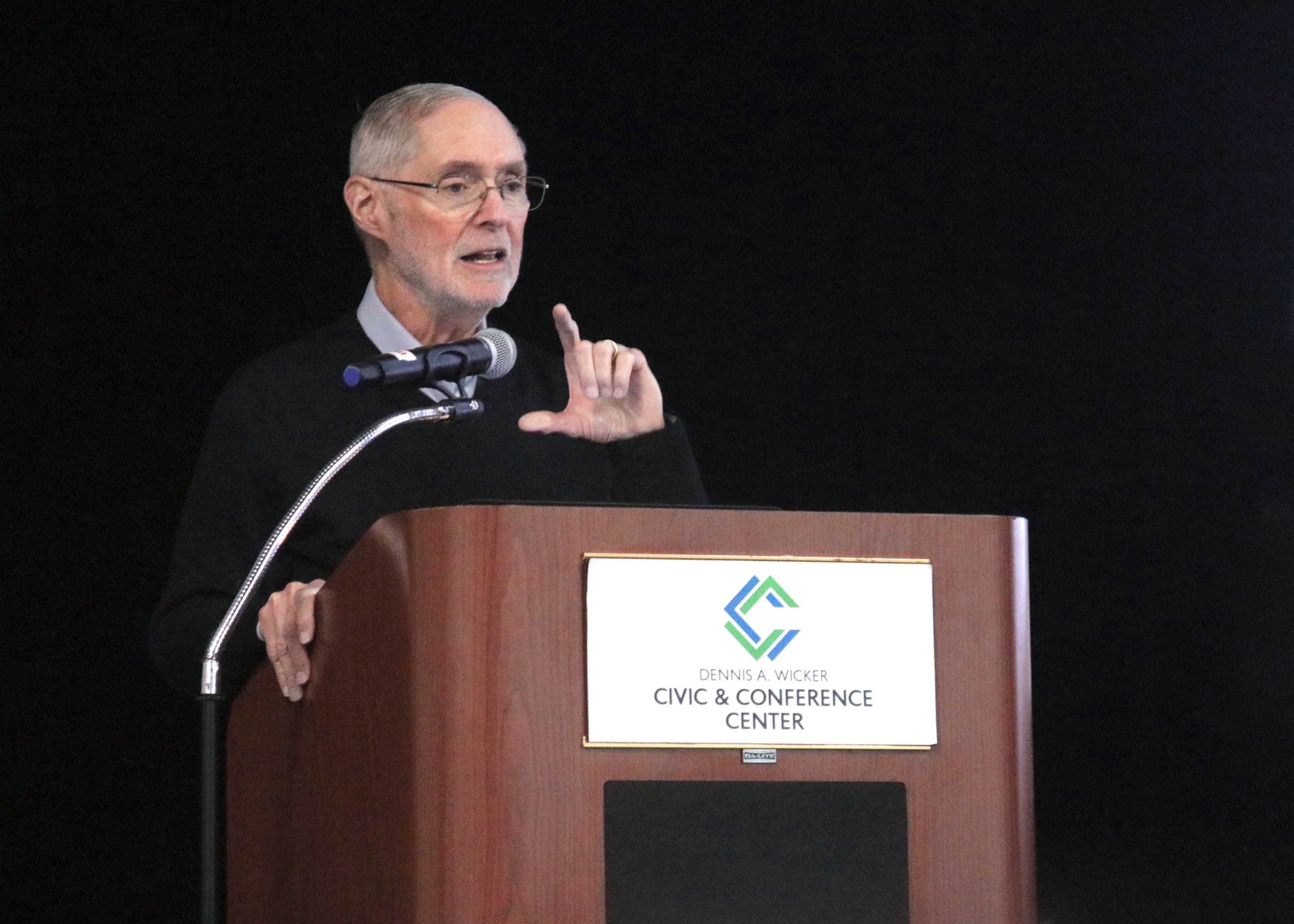 Click to enlarge,  Rabbi Mike Stevens speaks during Central Carolina Community College's sixth-annual Holocaust Remembrance held on Feb. 28 at the Dennis A. Wicker Civic &amp; Conference Center. 