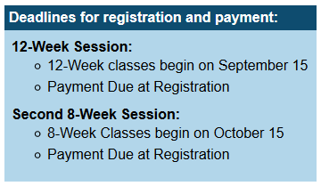 CCCC 12-week classes begin Sept. 15