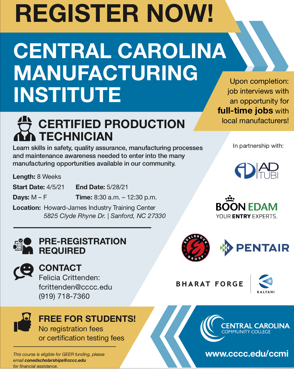 Read the full story, Register now for the Central Carolina Manufacturing Institute