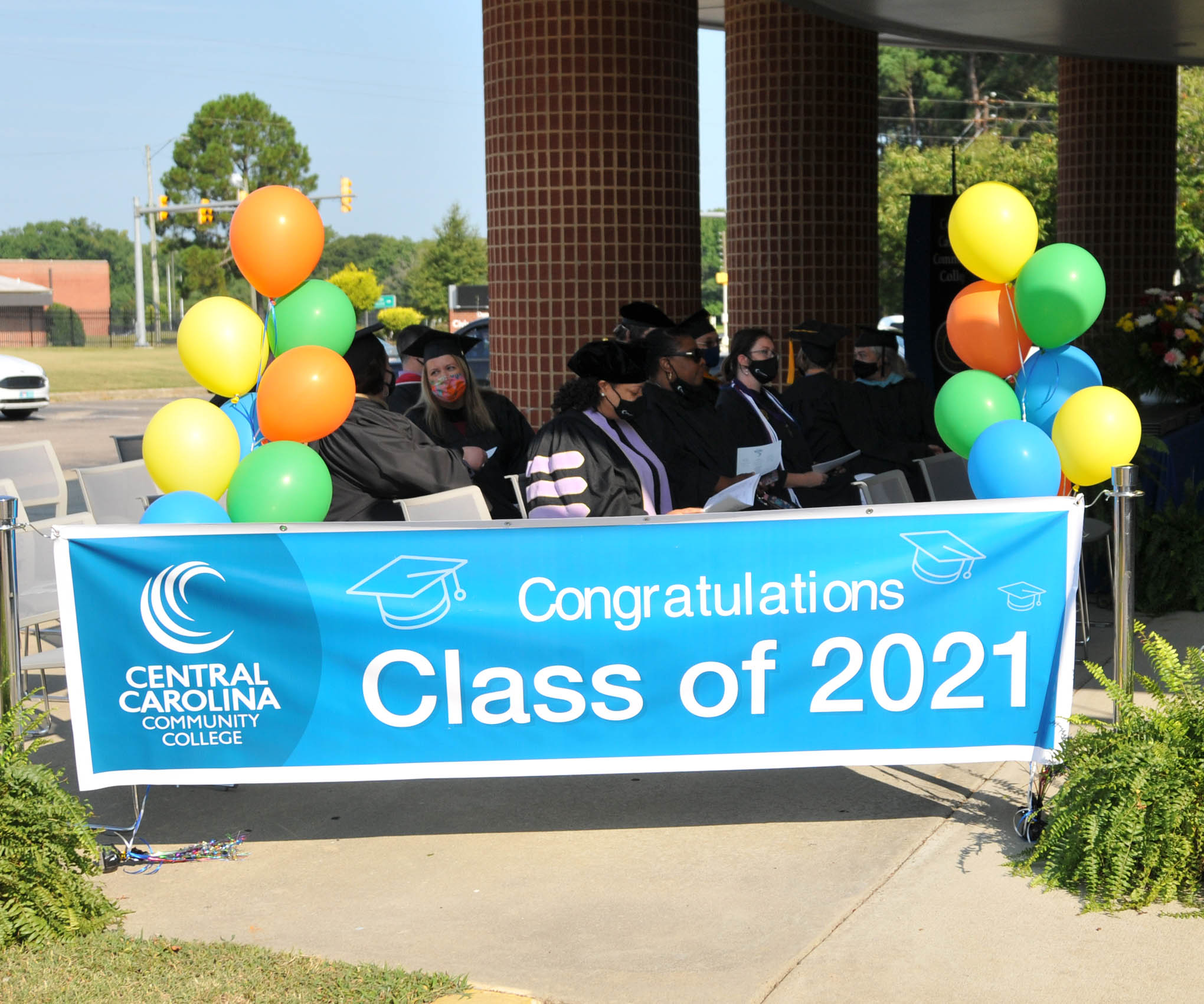 Click to enlarge,  This sign greeted Central Carolina Community College graduates at the Aug. 9 graduation event. 