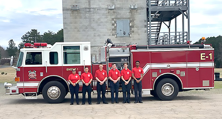 Click to enlarge,  Members of the Central Carolina Community College Fire Academy class are pictured, left to right: Veronica Nunez Sanchez, Alex Gilligan, Andrew Wheeler, Terry Beans, Jackson Lee, and De'Anthonie Taylor. 