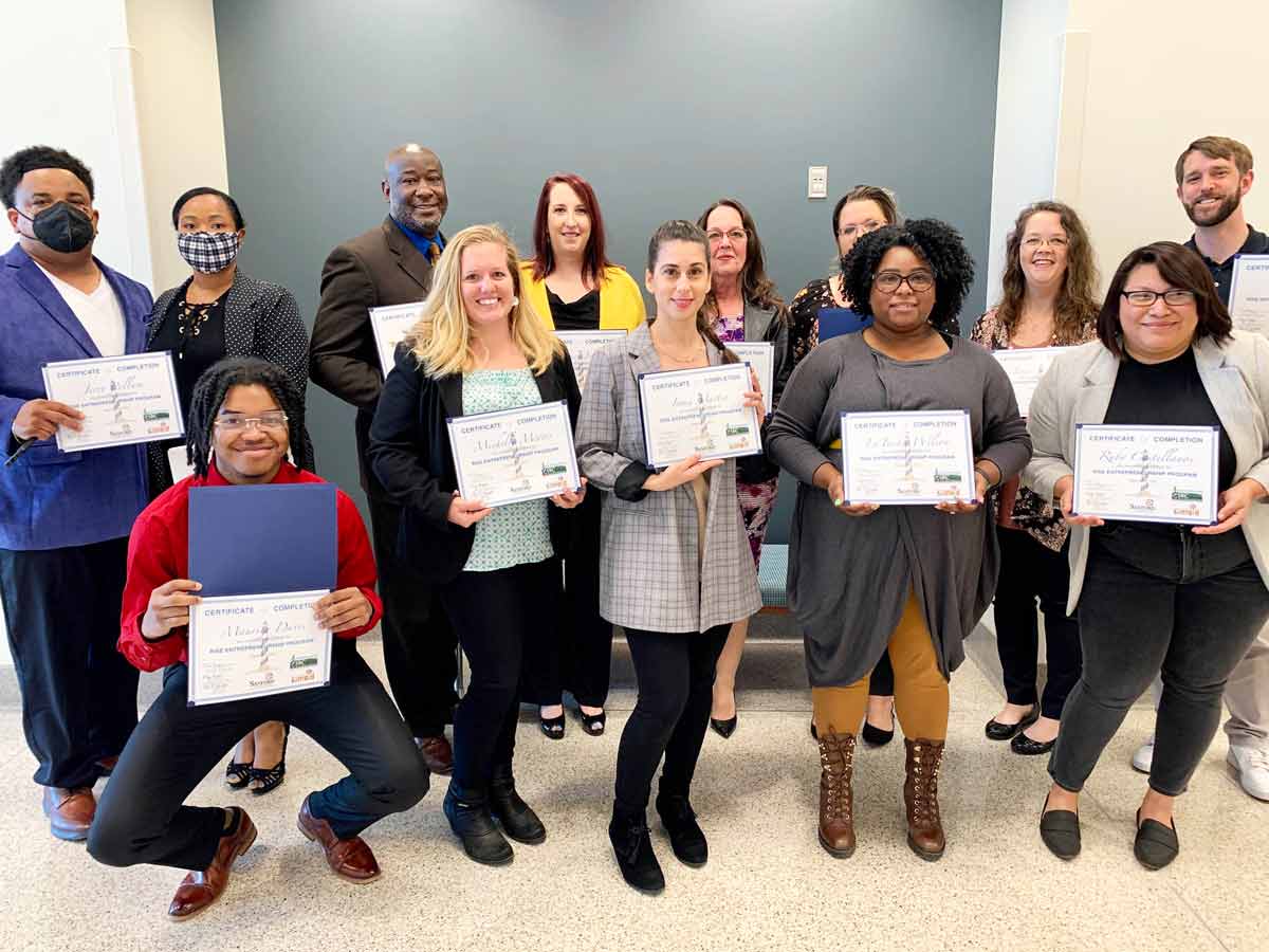 Click to enlarge,  The Central Carolina Community College Small Business Center presented 16 participants from the Spring 2022 Real Investment in Sanford Entrepreneurs (REAL) program with certificates on Monday, March 28, at the Dennis A. Wicker Civic &amp; Conference Center 