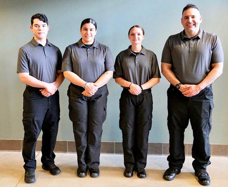 Click to enlarge,  Four individuals are among the most recent graduates of the Central Carolina Community College Basic Law Enforcement Training (BLET) program. They are, left to right: Moises Carvajal-Fernandez, Sierra Garcia, Conner Bussey, and Thomas McKay. 