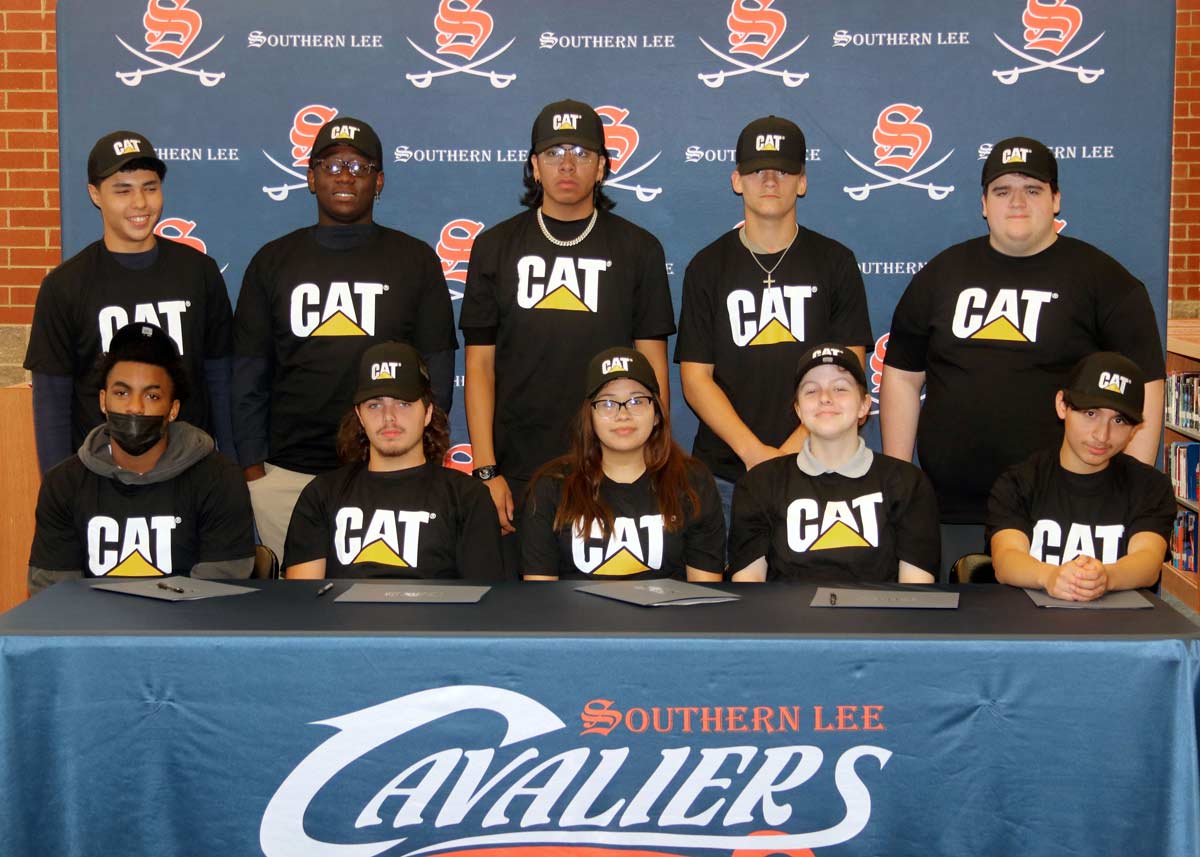 Click to enlarge,  The newest Caterpillar Youth Apprenticeship in Welding students from Southern Lee High School are Christian Ayala, Maritza Alarez Castaneda, Alexander Davidson, Cameron Key, Justin McLeod, Denizerick Leach, Cassy Penny, Cristian Castro Reyes, Brandon Rodriguez, and Alex Touchard. A partnership among Caterpillar, Central Carolina Community College and Lee County Schools, the apprenticeship trains high school students for a high-demand career and helps provide the skilled workforce needed for Caterpillar and other high-tech industries to succeed. 