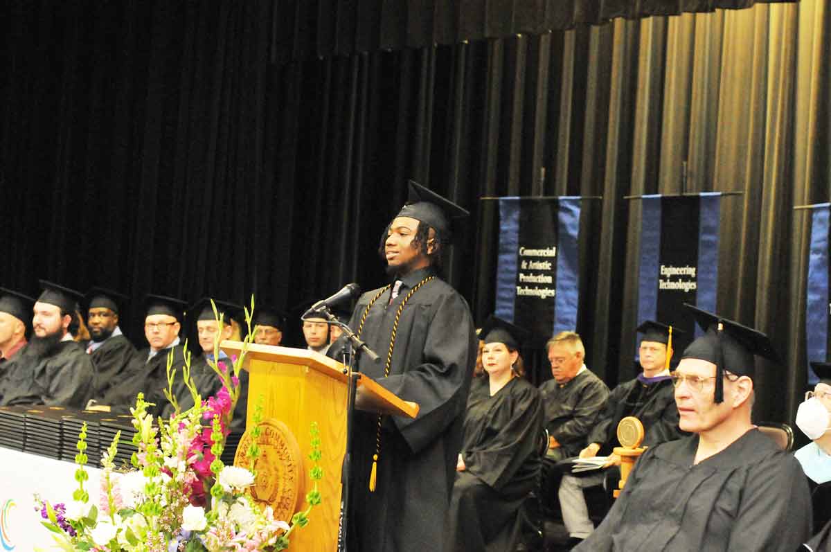 Click to enlarge,  Brent Alexander of Sanford spoke to Central Carolina Community College graduates at the 5 p.m. program. The CCCC 59th Commencement Exercises was held May 16 at the Dennis A. Wicker Civic &amp; Conference Center in Sanford. 