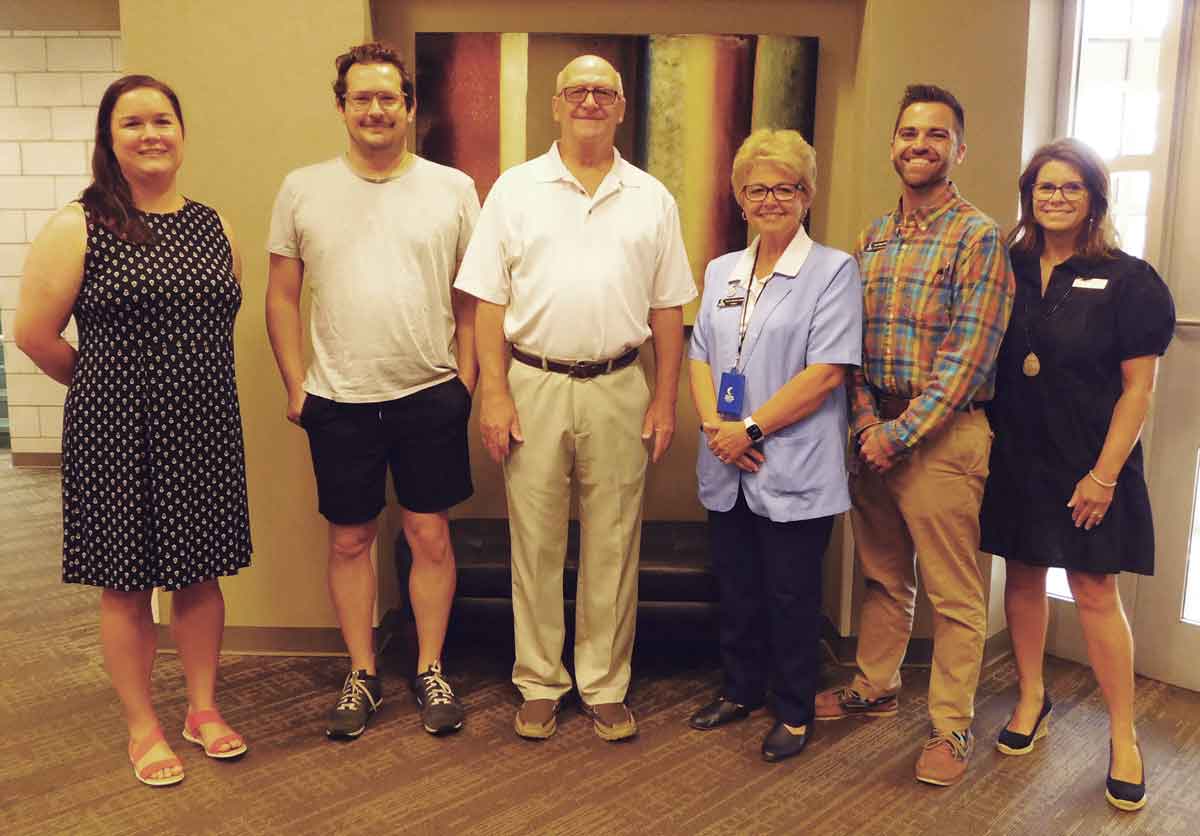 Click to enlarge,  Frank and Joseph Gillette recently visited Central Carolina Community College, where Jill Gillette as an administrative assistant from February 2011 through March 2019. Pictured are, left to right: Dr. Emily C. Hare, Executive Director of the CCCC Foundation; Joseph Gillette, son of Jill Gillette; Frank Gillette, husband of Jill Gillette; CCCC President Dr. Lisa M. Chapman; Justin Pedley, CCCC Veterinary Medical Technology Animal Facilities Manager; and Abby Walker, CCCC Foundation Assistant Director. 