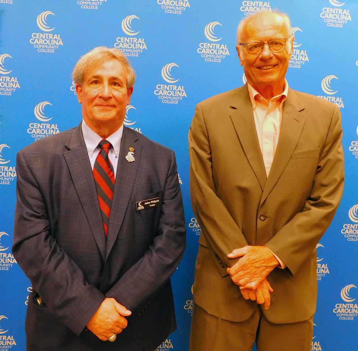 Click to enlarge,  Julian Philpott (left) and George Lucier (right) have been appointed as Chairman and Vice Chairman, respectively, of the Central Carolina Community College Board of Trustees for 2022-2023. 