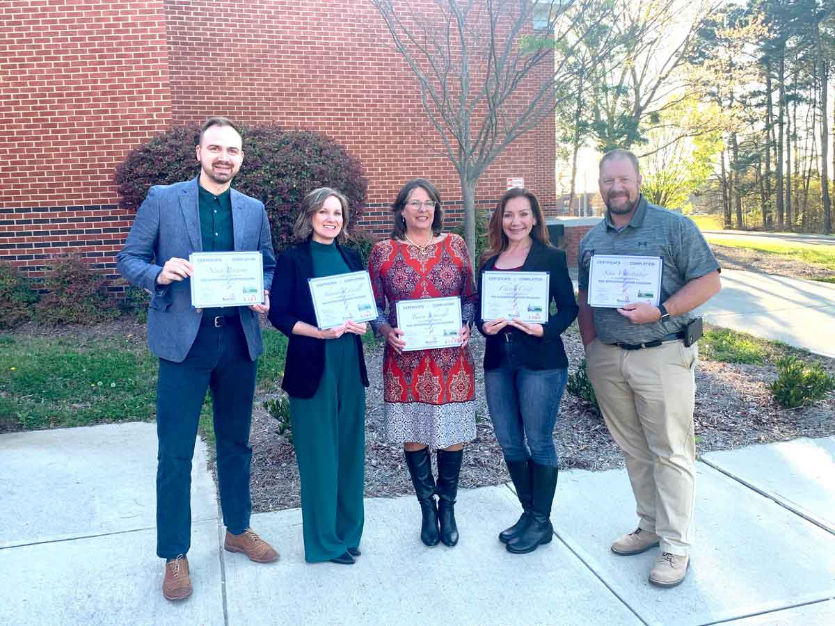 Click to enlarge,  The Central Carolina Community College Small Business Center presented five participants from the spring 2023 Real Investment in Sanford Entrepreneurs (RISE) program with certificates on Wednesday, March 29, at the Dennis A. Wicker Civic &amp; Conference Center. Participants are, left to right: Noah Bostrom, Shannon Connell, Tauna Schachle, Cheryl Crist, and Sean Whittaker. 
