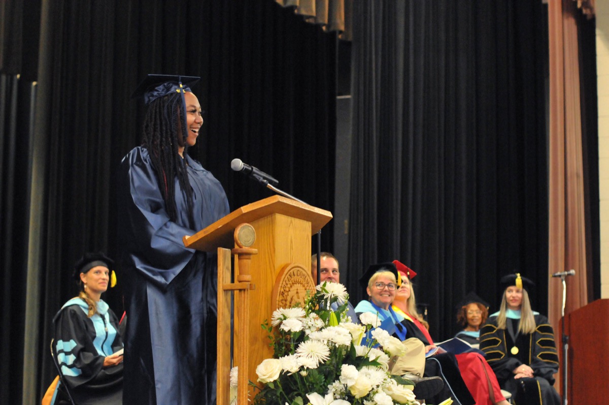 Click to enlarge,  Heaven James was student speaker at Central Carolina Community College's College and Career Readiness Commencement Exercises held August 7 at the Dennis A. Wicker Civic &amp; Conference Center. 