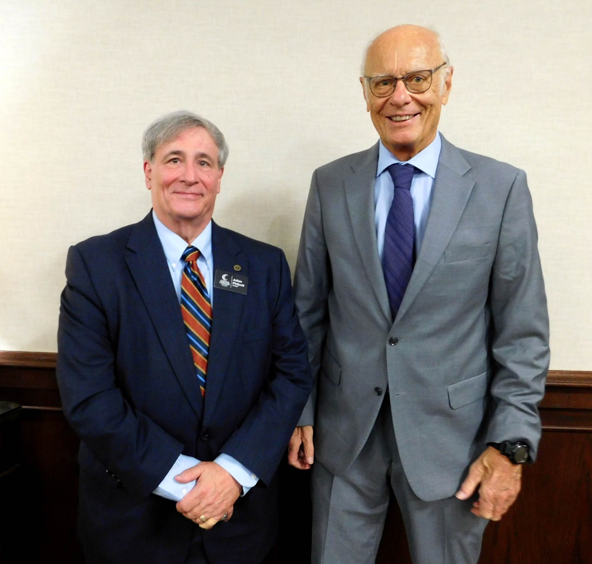 Click to enlarge,  Julian Philpott (left) and George Lucier (right) have been appointed as Chair and Vice Chair, respectively, of the Central Carolina Community College Board of Trustees for 2023-2024. 