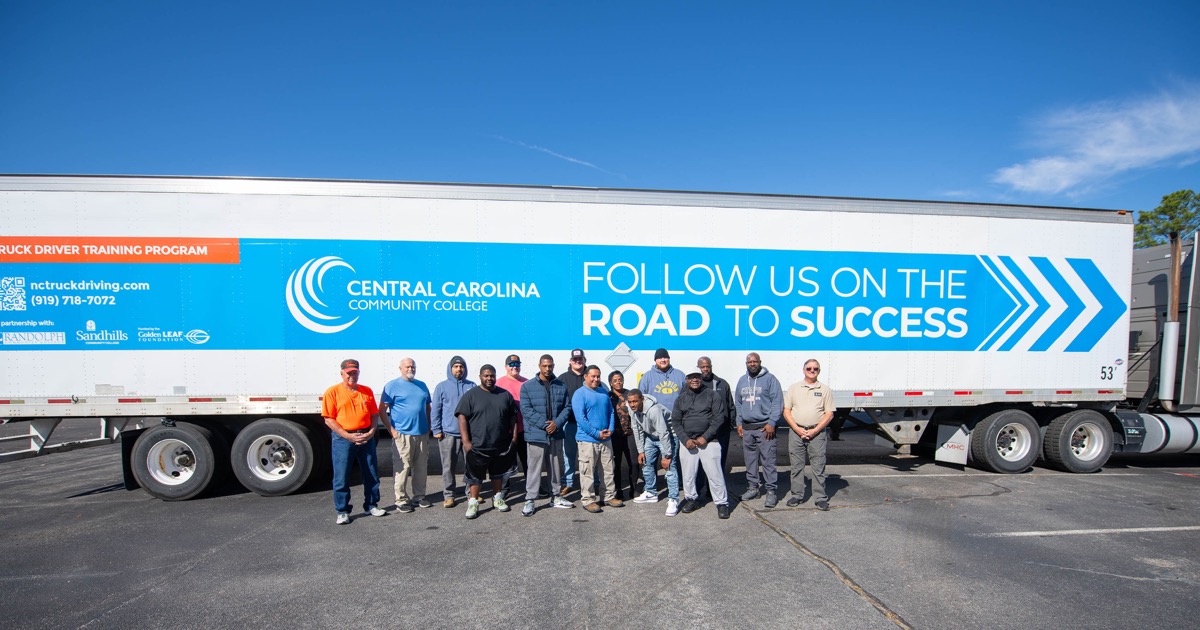 Click to enlarge,  Students and instructors were pictured during a recent class session of the Central Carolina Community College commercial truck driving course. 