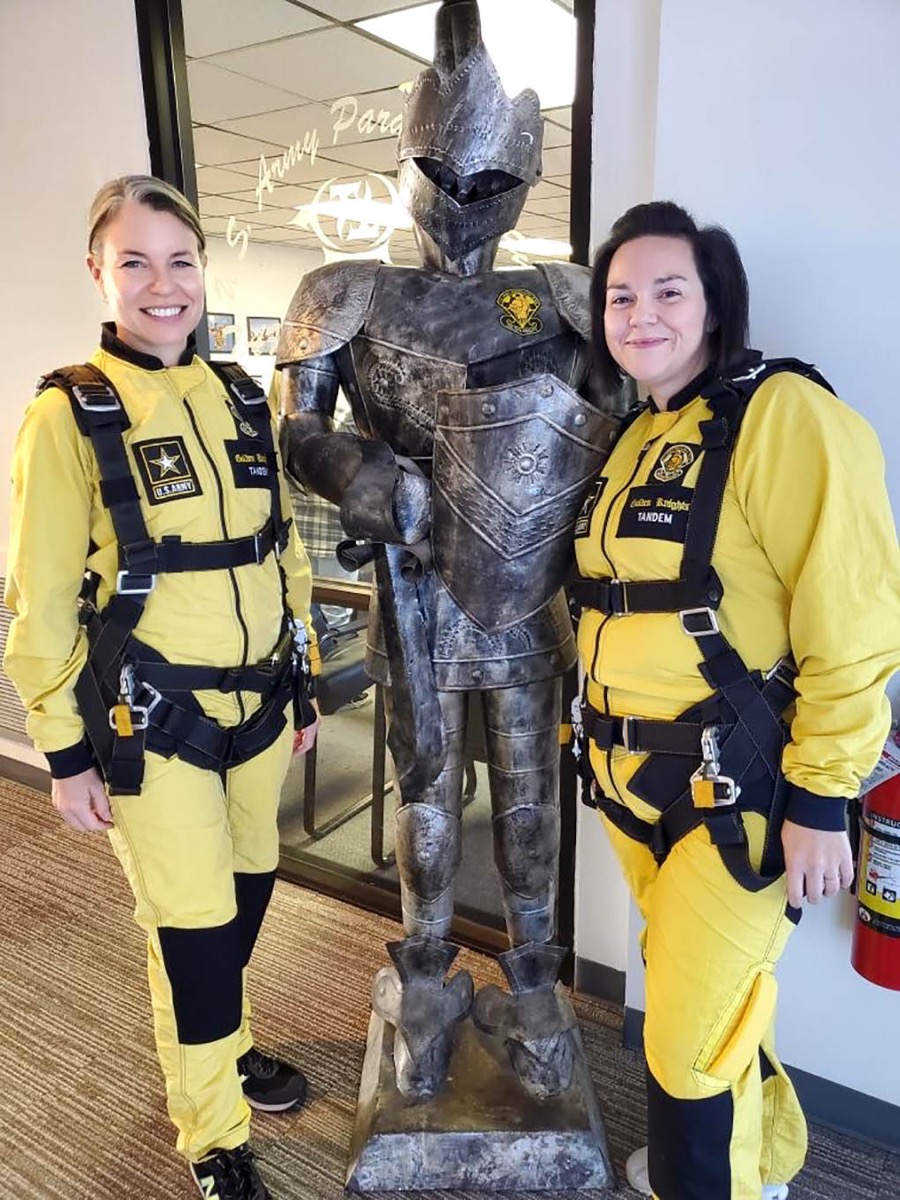 Click to enlarge,  Dr. Kristi Short and Dr. Sara Newcomb, of Central Carolina Community College, recently participated as tandem skydivers with the U.S. Army's Golden Knights at the Golden Knights' Practice Center in Maxton, N.C. 