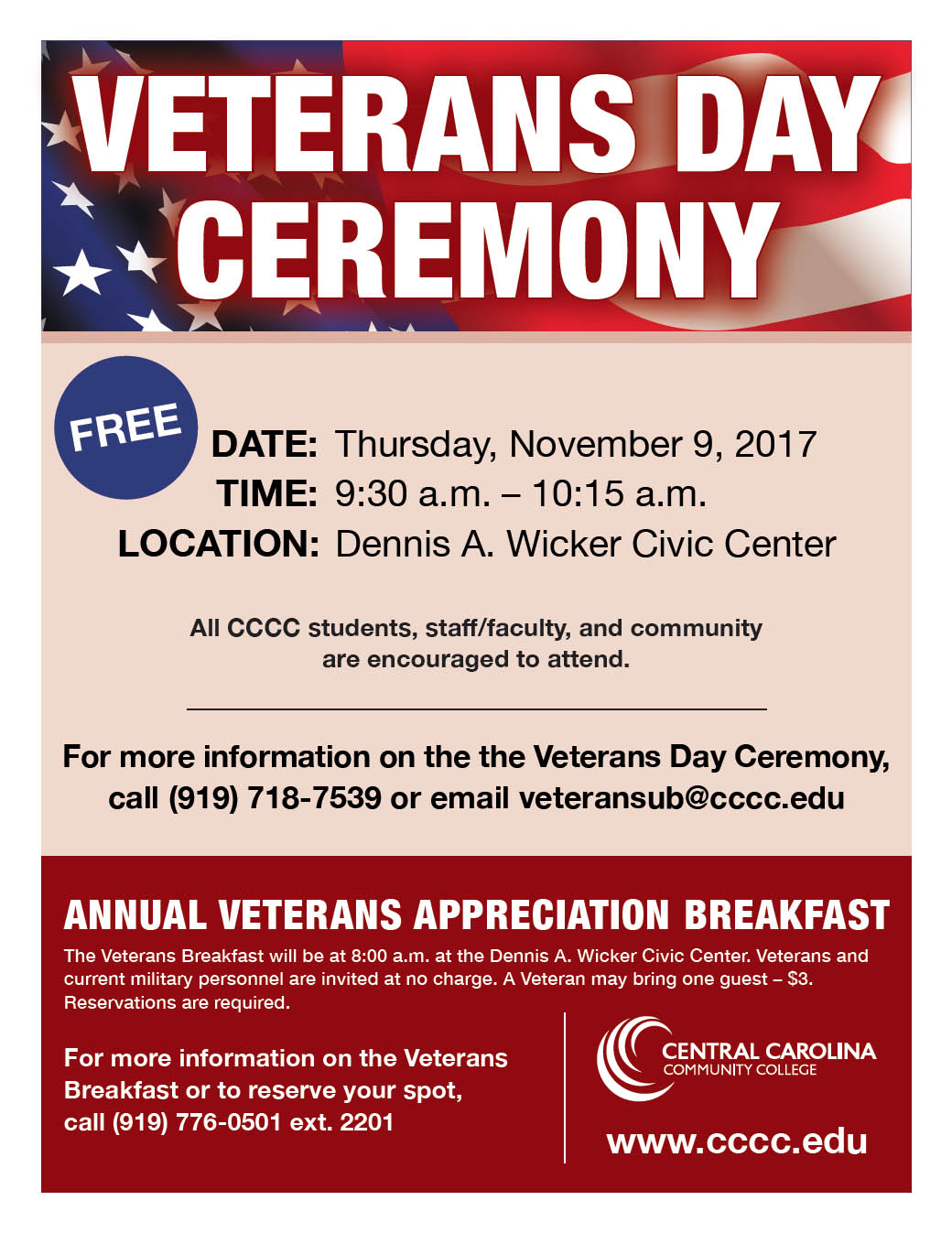 Veterans Day will be observed at CCCC in Sanford