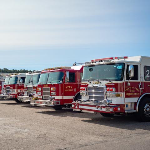 Long row of fire trucks