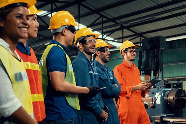 Row of people watching a safety presentation 